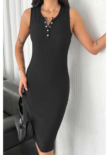 Düğme Detaylı Kolsuz Midi Elbise – Şık & Zarif Tasarım modelleri