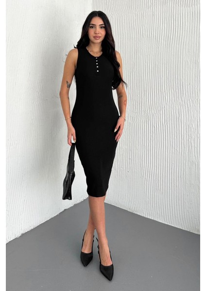 Düğme Detaylı Kolsuz Midi Elbise – Şık & Zarif Tasarım fırsatları