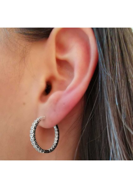 Halka Gümüş Küpe Zirkon Taşlı Rodyum Büyük fiyatları