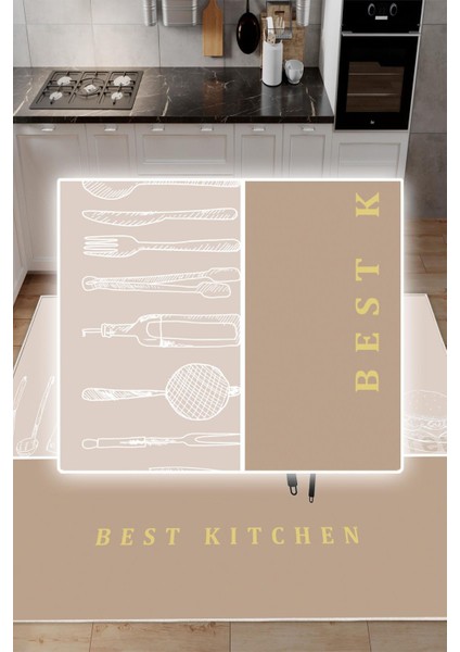 Dijital Baskılı Dekoratif Kaymaz Taban Yıkanabilir Best Kitchen Desenli Mutfak Halısı fırsatları