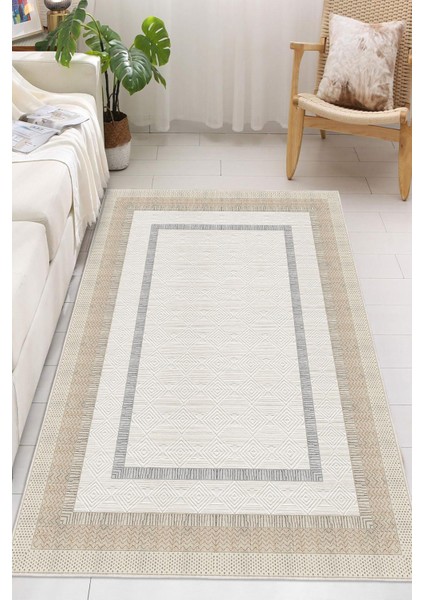 Çerçeve Desenli Dekoratif Kaymaz Taban Yıkanabilir Halı Salon Halısı