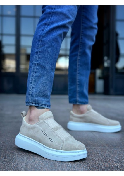 BA0307 BOA Kalın Süet Yüksek Taban Çift Bant Krem Erkek Ayakkabı modelleri