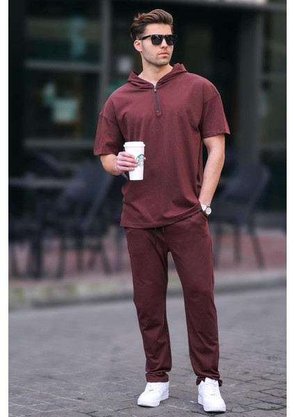 Kahverengi Erkek Over Fit Kapüşonlu Eşofman Takımı 5944 fiyatları
