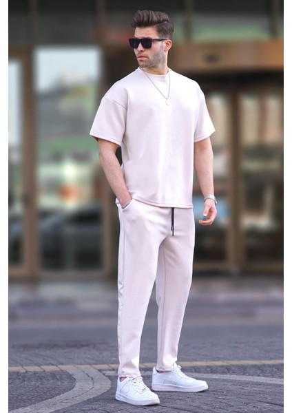 Ekru Oversize Kısa Kollu Eşofman Takımı 5954