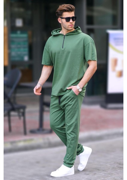 Haki Erkek Over Fit Kapüşonlu Eşofman Takımı 5944