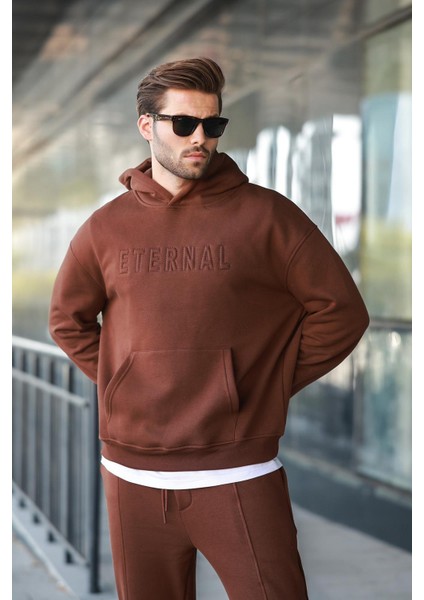 Acı Kahve Kapüşonlu Erkek Eşofman Takımı E7324 fiyatları