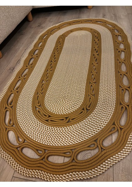 Sarmaşık Model Oval Hasır Görünümlü Jüt Kilim Paspas Halı