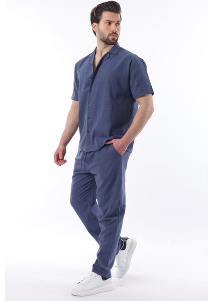 Lacivert Over Fit Erkek Gömlek Takım E7303