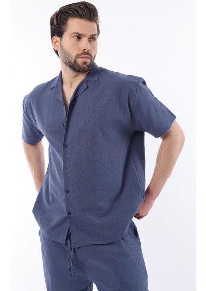 Lacivert Over Fit Erkek Gömlek Takım E7303 fırsatları
