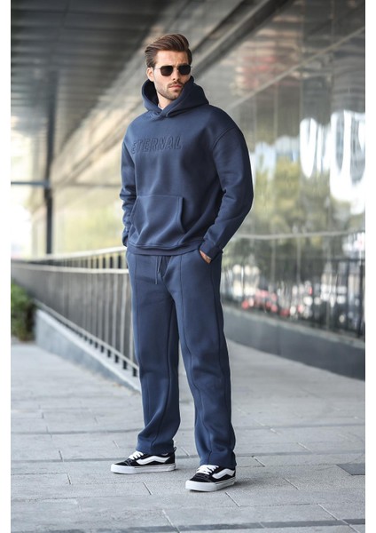 Lacivert Kapüşonlu Erkek Eşofman Takımı E7324