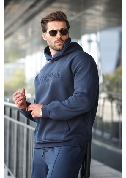 Lacivert Kapüşonlu Erkek Eşofman Takımı E7324 fırsatları