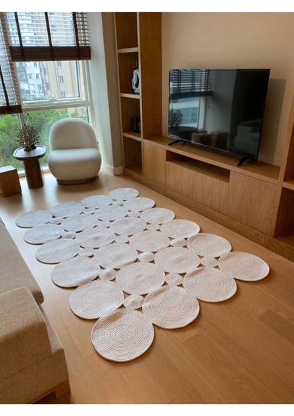 Krem Jüt Hasırlı El Örgüsü Kilim Halı Hasır Dikdörtgen fiyatları