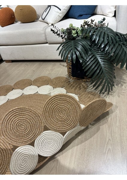 Hasır Jüt Çiçek Desenli Kilim Halı modelleri