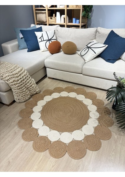 Hasır Jüt Çiçek Desenli Kilim Halı indirimleri