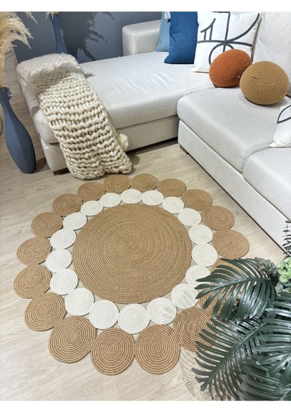 Hasır Jüt Çiçek Desenli Kilim Halı