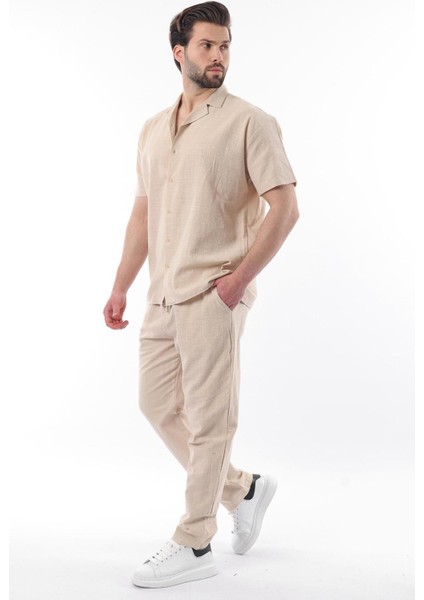Bej Over Fit Erkek Gömlek Takım E7303