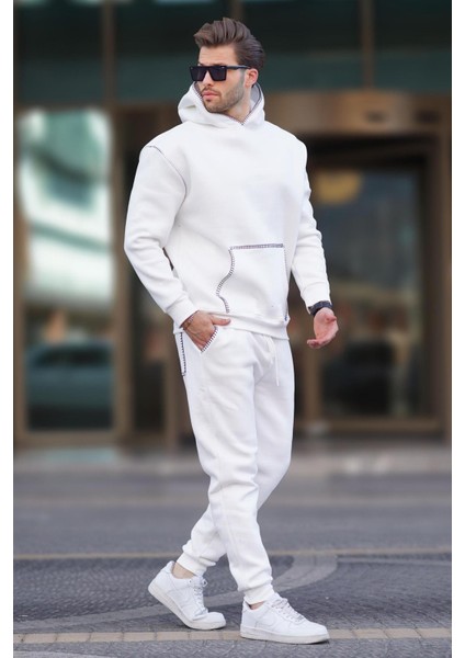 Ekru Erkek Kapüşonlu Paçası Lastikli Eşofman Takımı 7045 fiyatları