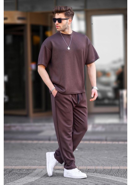 Kahverengi Oversize Kısa Kollu Eşofman Takımı 5954