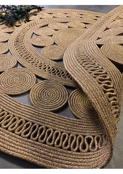 Double Daisy Jüt Hasırlı Örgü Kilim modelleri