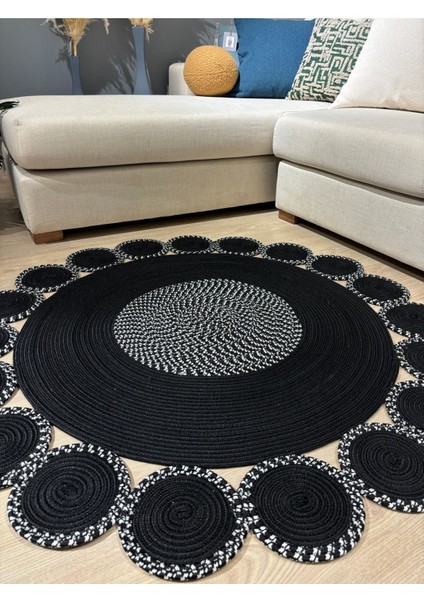 Siyah Jüt Hasırlı El Örgüsü Kilim Halı Hasır Yuvarlak fiyatları