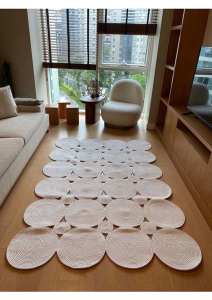 Krem Jüt Hasırlı El Örgüsü Kilim Halı Hasır Dikdörtgen