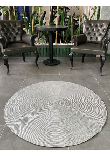 Gri Jüt Yuvarlak Hasır Görünümlü Klasik Halı Kilim
