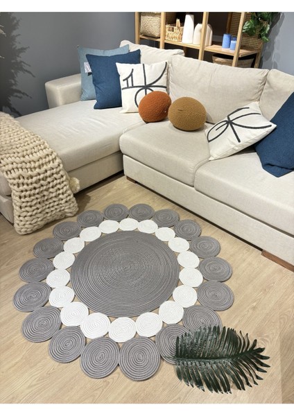 Hasır Jüt Çiçek Desenli Kilim Halı