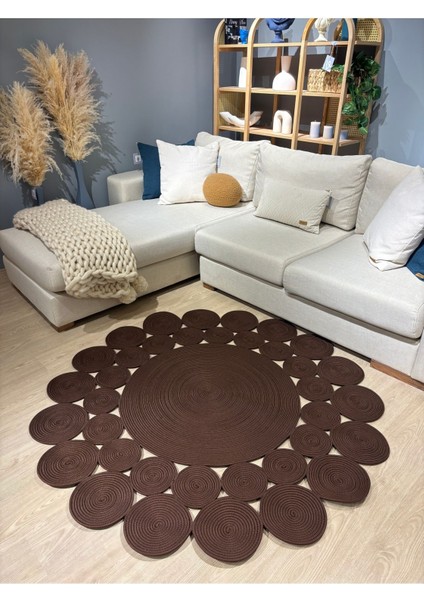 Papatya Hasır Jüt Çiçek Desenli Kilim Halı