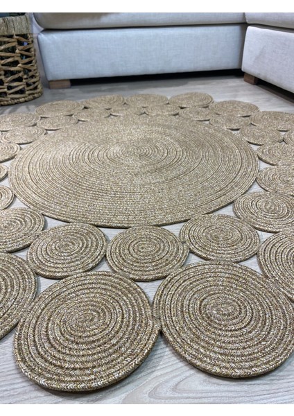 Hasır Jüt Çiçek Desenli Kilim Halı modelleri