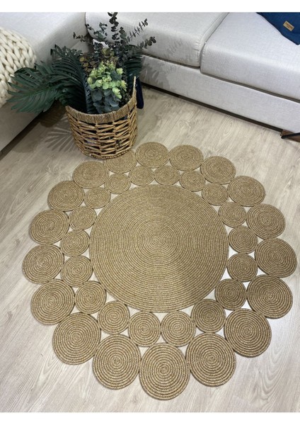 Hasır Jüt Çiçek Desenli Kilim Halı fırsatları