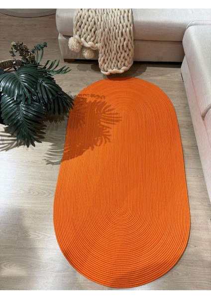 Galileo Turuncu Oval Jüt Yuvarlak Hasır Görünümlü Klasik Halı Kilim