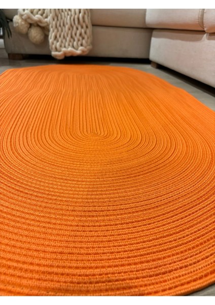 Galileo Turuncu Oval Jüt Yuvarlak Hasır Görünümlü Klasik Halı Kilim modelleri