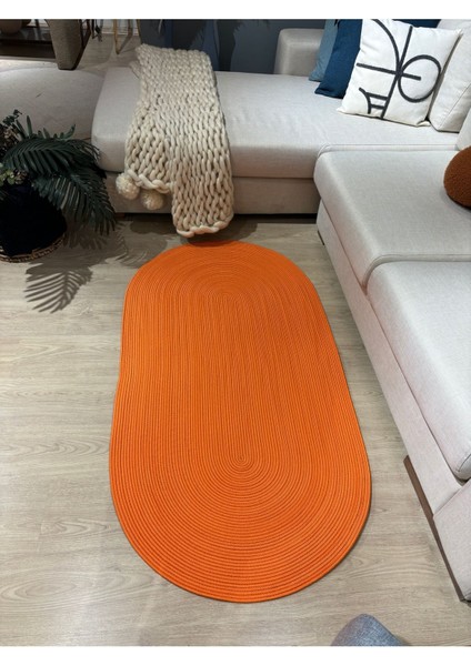 Galileo Turuncu Oval Jüt Yuvarlak Hasır Görünümlü Klasik Halı Kilim fırsatları