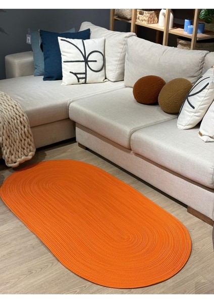 Galileo Turuncu Oval Jüt Yuvarlak Hasır Görünümlü Klasik Halı Kilim indirimleri