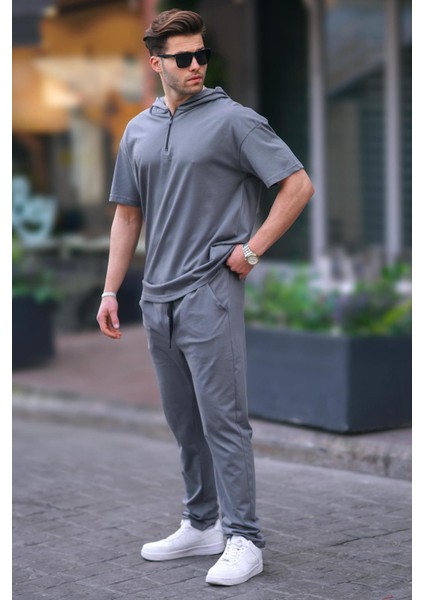 Füme Erkek Over Fit Kapüşonlu Eşofman Takımı 5944