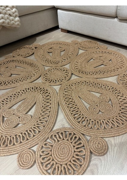 Melody Jüt Doğal Hasır Kilim Bej Geometrik Bohem Yuvarlak El Örmesi Halı fiyatları