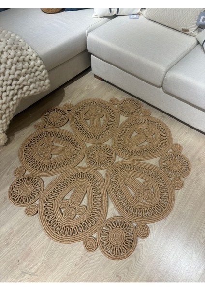 Melody Jüt Doğal Hasır Kilim Bej Geometrik Bohem Yuvarlak El Örmesi Halı modelleri