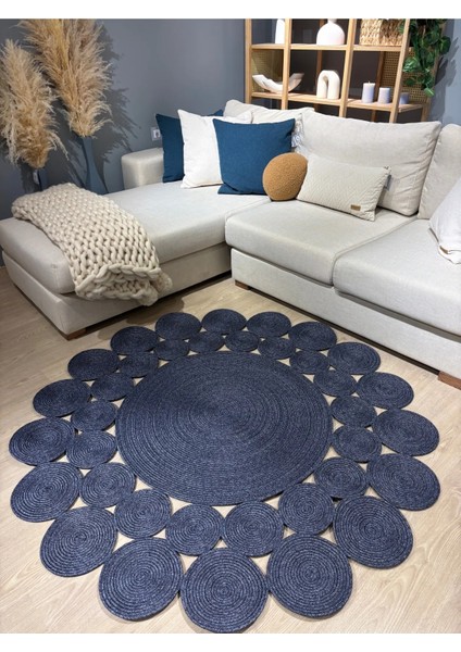 Papatya Hasır Jüt Çiçek Desenli Kilim Halı