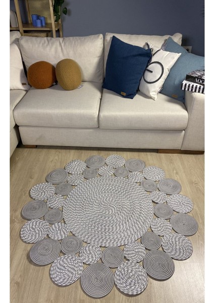 Hasır Jüt Çiçek Desenli Kilim Halı