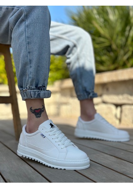 BA0323 BOA Kalın Tırtık Yüksek Taban Beyaz Bağcıklı Spor Erkek Ayakkabı modelleri