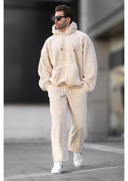 Bej Cep Detaylı Polar Erkek Eşofman Takımı E5961