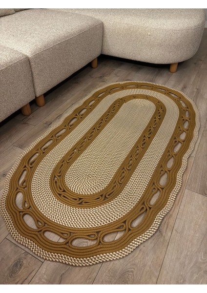 Sarmaşık Model Oval Hasır Görünümlü Jüt Kilim Paspas Halı
