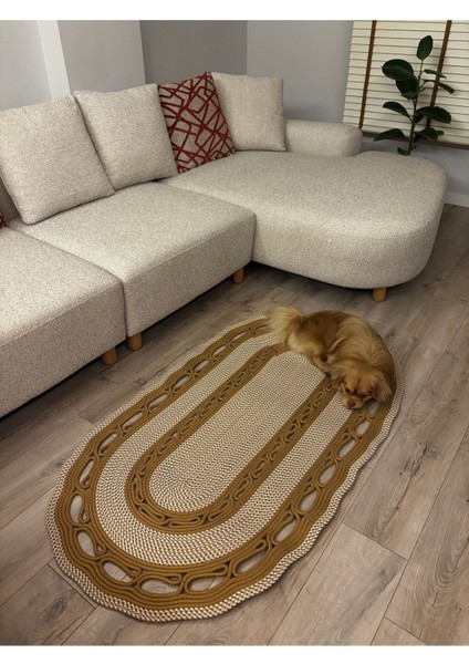 Sarmaşık Model Oval Hasır Görünümlü Jüt Kilim Paspas Halı