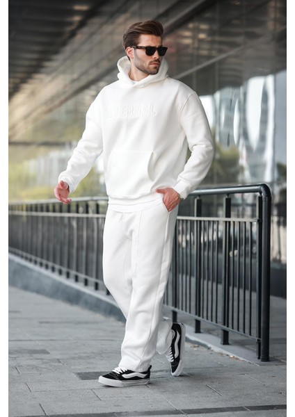 Ekru Kapüşonlu Erkek Eşofman Takımı E7324