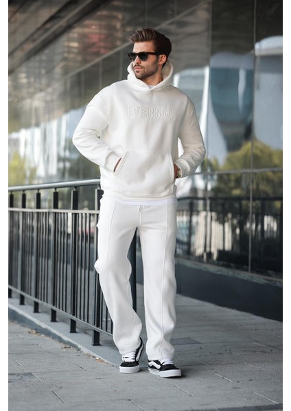 Ekru Kapüşonlu Erkek Eşofman Takımı E7324 fiyatları