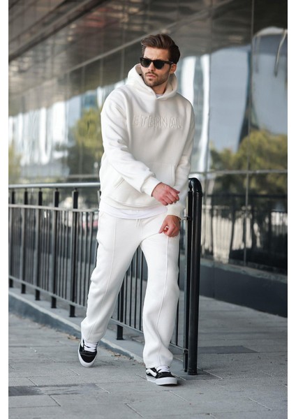 Ekru Kapüşonlu Erkek Eşofman Takımı E7324 fırsatları
