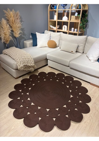 Papatya Hasır Jüt Çiçek Desenli Kilim Halı