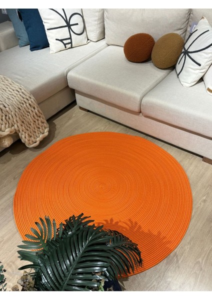 Turuncu Jüt Yuvarlak Hasır Görünümlü Klasik Halı Kilim