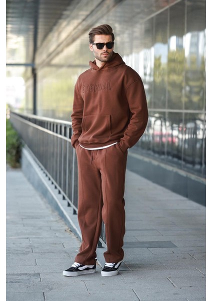Acı Kahve Kapüşonlu Erkek Eşofman Takımı E7324