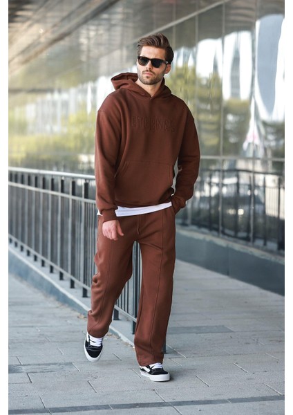 Acı Kahve Kapüşonlu Erkek Eşofman Takımı E7324 modelleri
